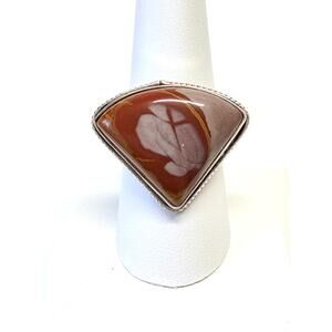 Mookaite gemstone silver plated ring 925 hand crafted adjustable size 7.5-11‎